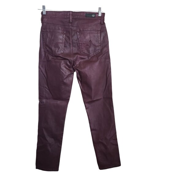 AG Adriano Goldschmied Mari Leatherette Mid-Rise Slim Straight 28 Maroon (28x29) - Picture 5 of 16